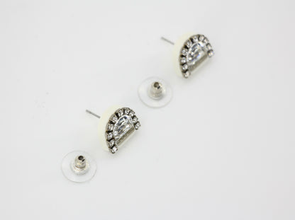 Chanel Vintage 00A Rhinestone White Ring Shape Stud Earrings