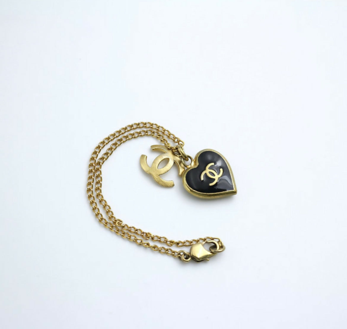 Chanel Vintage 02P Enamel Black Heart CC Bracelet