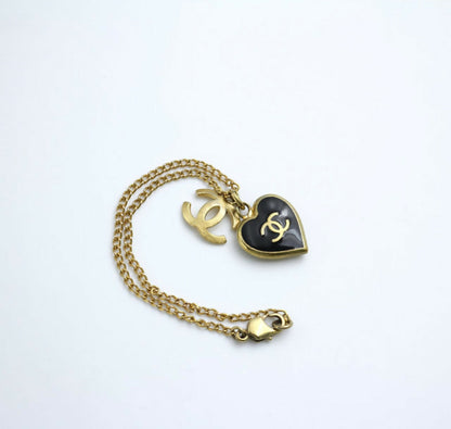 Chanel Vintage 02P Enamel Black Heart CC Bracelet