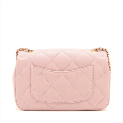Chanel Pink Mini Matelasse Lambskin Single Leather Chain Heart Charm Flap Bag with Gold Hardware