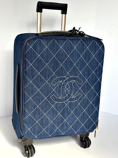 Chanel 20C Blue Quilted Denim Trolley