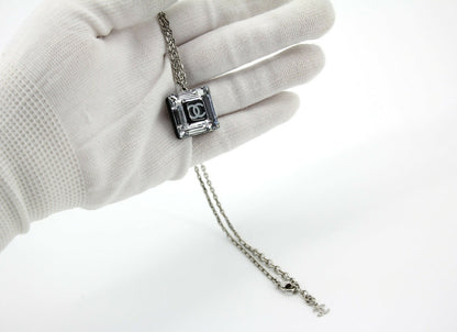 Chanel Vintage 10A Resin Transparent Square Black CC Pendant Necklace