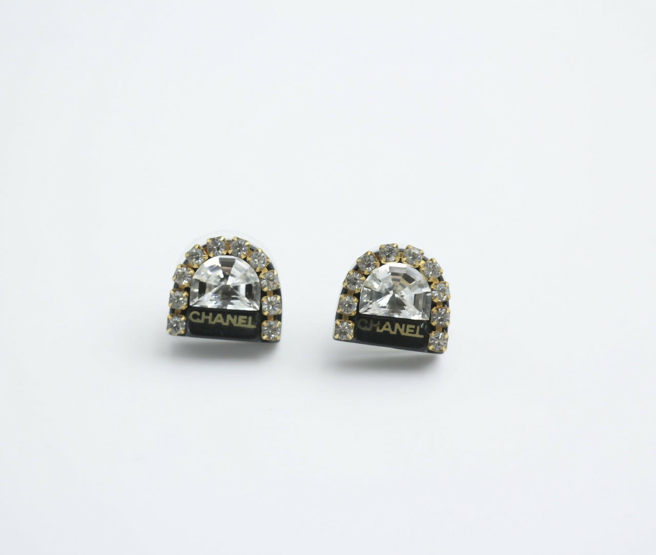 Chanel Vintage 00A Rhinestone Ring Shape Stud Earrings