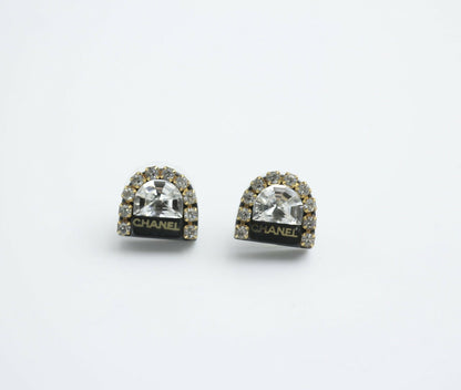 Chanel Vintage 00A Rhinestone Ring Shape Stud Earrings