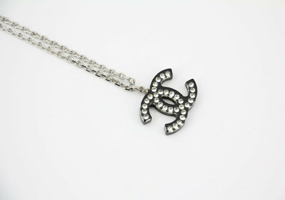 Chanel Vintage 05P Acrylic Transparent Rhinestone Black CC Double-Sided Necklace