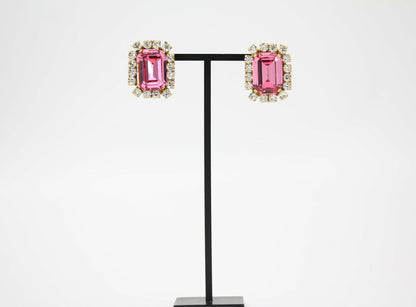 Chanel Vintage 95P Rhinestone Barbie Pink Clip-on Earrings