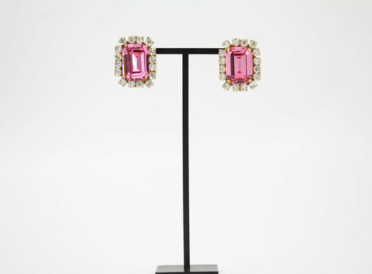 Chanel Vintage 95P Rhinestone Barbie Pink Clip-on Earrings
