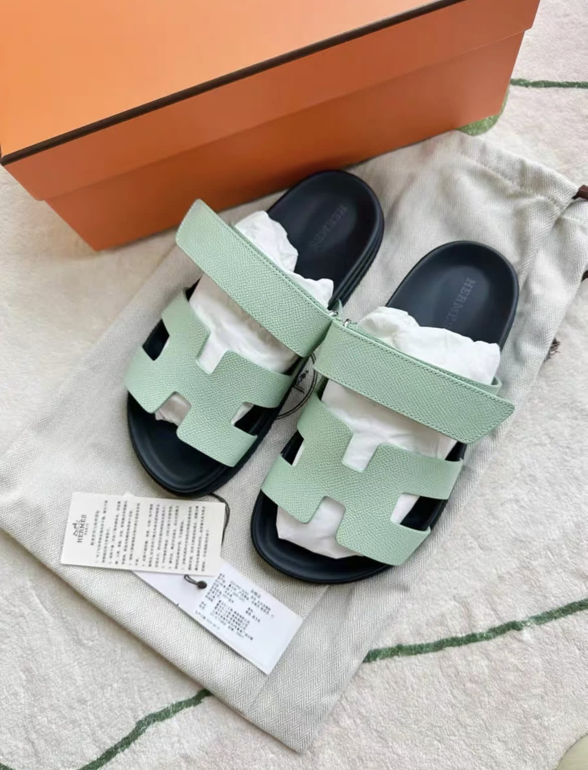 Hermes Chypre Sandals, Green, Size 36