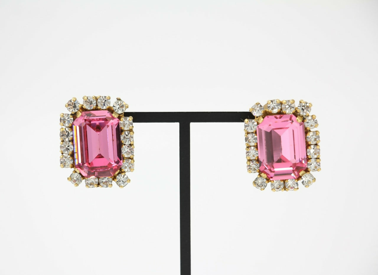 Chanel Vintage 95P Rhinestone Barbie Pink Clip-on Earrings