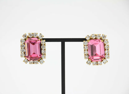 Chanel Vintage 95P Rhinestone Barbie Pink Clip-on Earrings