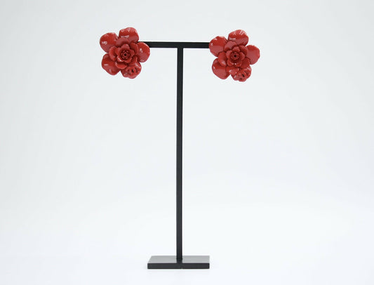Chanel Vintage 04P Resin Red Layered Flower Clip-on Earrings