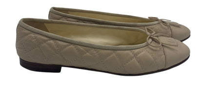 Chanel Beige Quilted Leather CC Bow Ballet Flats EU 38.5