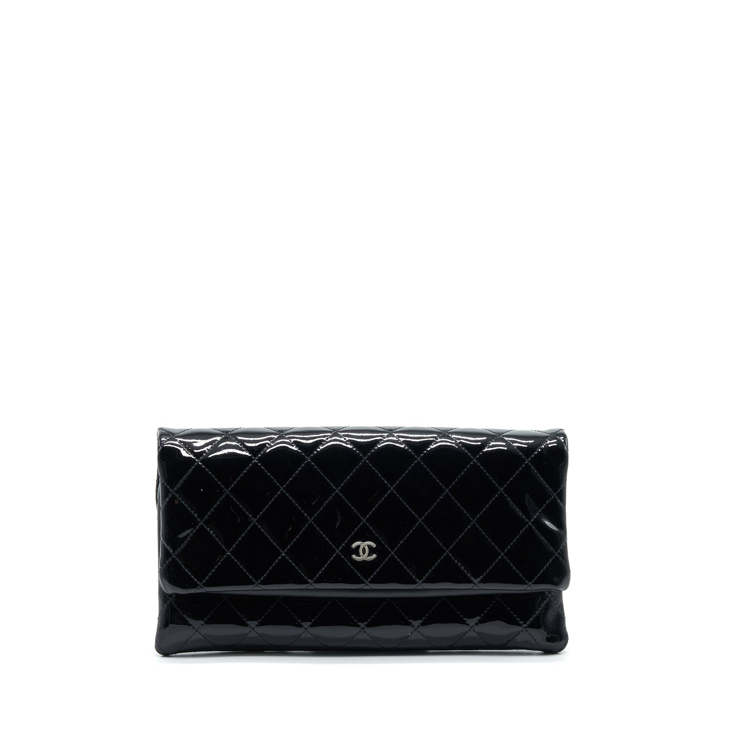 Chanel Fold Over Clutch Patent Leather Black