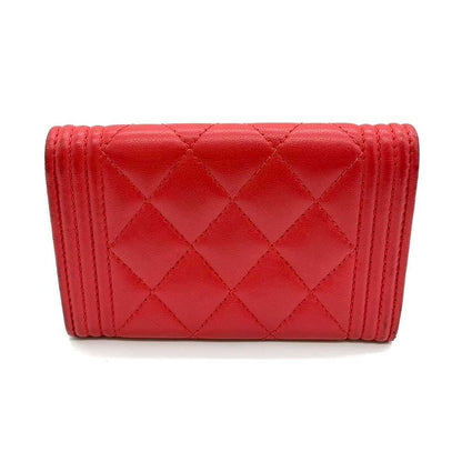 Chanel Boy Card Case Red Lambskin