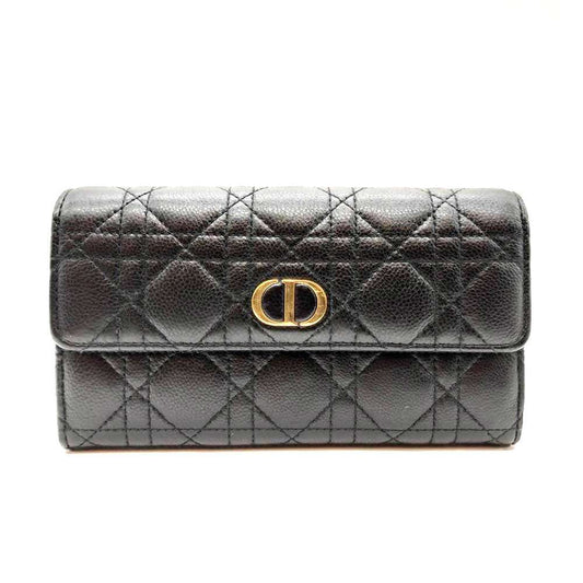 Dior Leather Caro Orchid Long Wallet Black