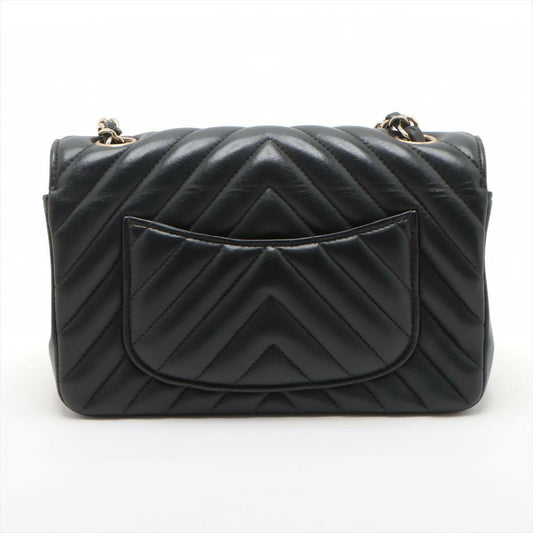 Chanel Black Caviar Flat Chevron Quilted Medium Double Flap Bag