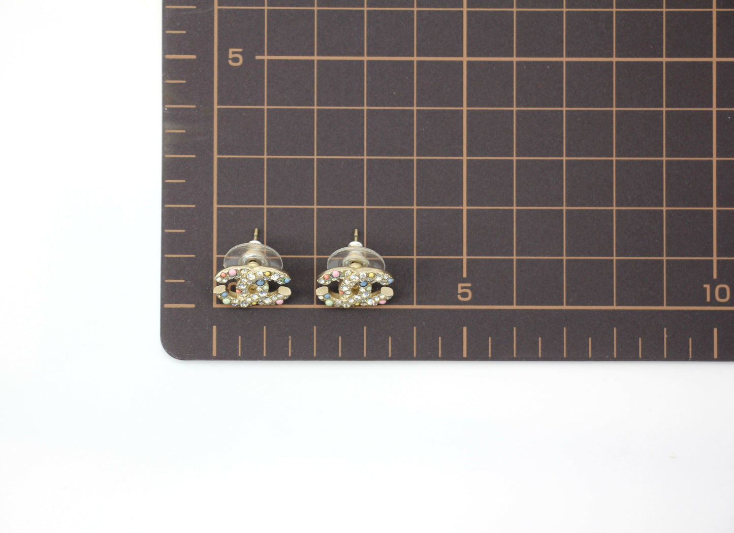 Chanel C21C Rhinestone Metal Multi-color Pebble Stud Earrings