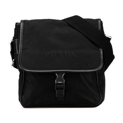 Prada Triangle Logo Plate Nylon Leather Shoulder Bag