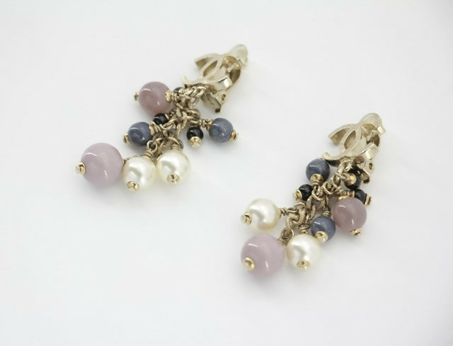 Chanel A11P Imitation Pearl Purple Blue Grape String CLIP-on Earrings