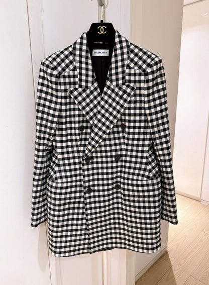 Balenciaga black and white grid hourglass coat