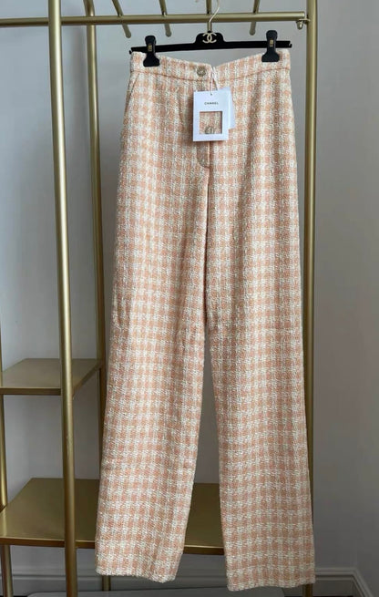chanel 23s houndstooth light orange plaid pant
