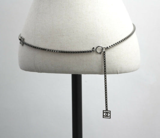 Chanel Vintage 06A Metal Four CC Silver Square Buckle Waist Chain 97CM