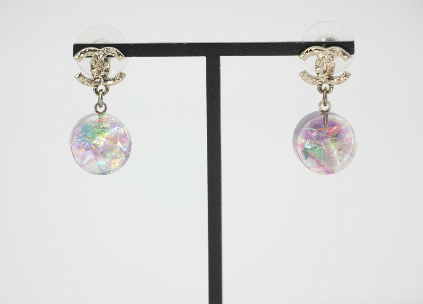Chanel 12A Fantasy Purple Resin Round Dangle Clip-on Earrings