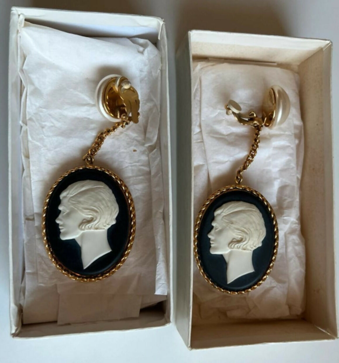 Chanel Vintage Faux Pearl Cameo Earrings