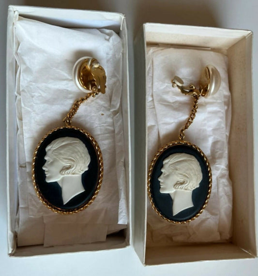 Chanel Vintage Faux Pearl Cameo Earrings