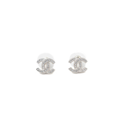 Chanel Classic Mini CC Logo Earrings Silver Tone