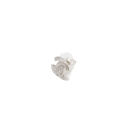 Chanel Classic Mini CC Logo Earrings Silver Tone