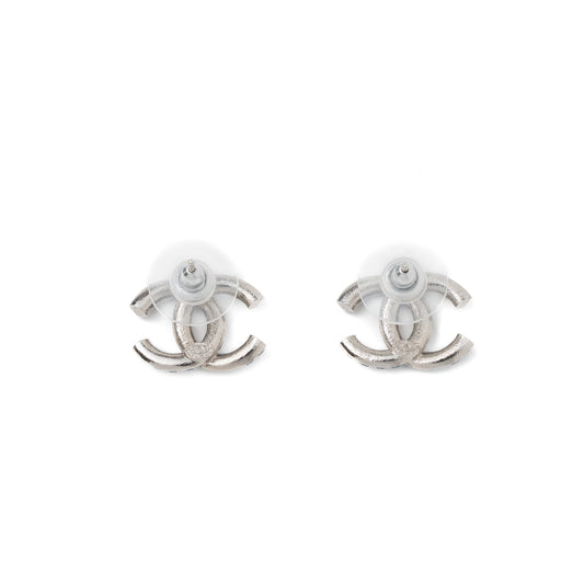 Chanel CC Logo Crystal Earring Sliver Tone