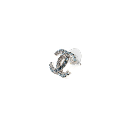 Chanel CC Logo Crystal Earring Sliver Tone