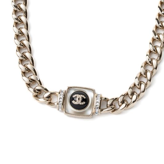 Chanel Square Stud With Crystal CC Logo Choker L