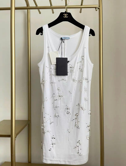 Prada Embroidered ribbed jersey dress