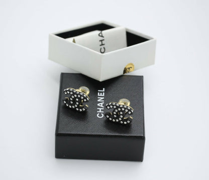 Chanel Vintage 02A Rhinestone Black CC Logo Clip-on Earrings