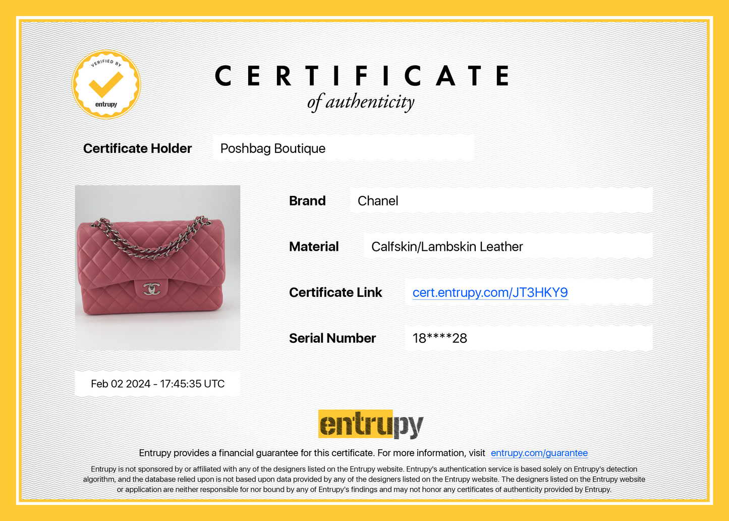 Chanel Classic Jumbo Double Flap Lambskin Leather Bag