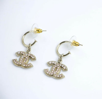 Chanel Vintage 08C Rhinestone Light Pink Hoop Stud Earrings