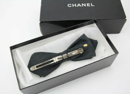 Chanel Vintage 1881-85 Denim Black Bow Hair Clip
