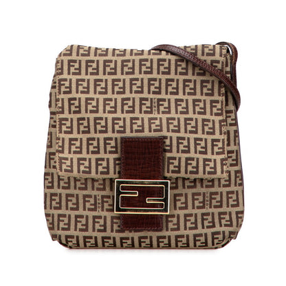 Fendi Zucchino Canvas Leather Shoulder Bag