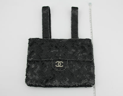 Chanel Coco Mark Metallic Black Sequin Tote Bag