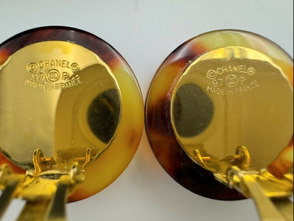 Chanel Vintage 97P Tortoise Shell Round Earrings