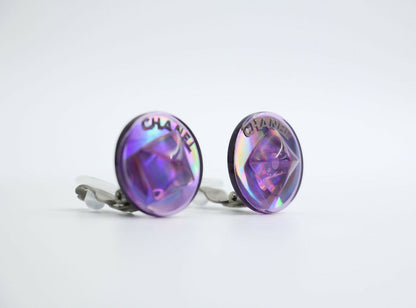 Chanel Vintage 00T Resin Iridescent Purple Clip-on Earrings