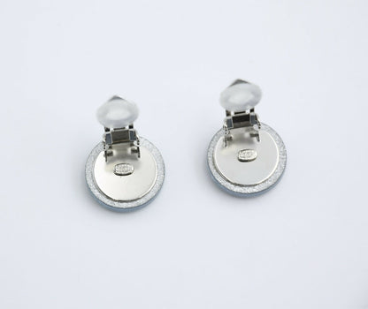 Chanel Vintage 00A Resin Light Blue Glitter Round Clip-on Earrings