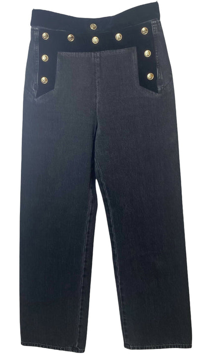 Chanel 20C Washed black velvet-trimmed cotton denim sailor boyfriend jeans FR 36