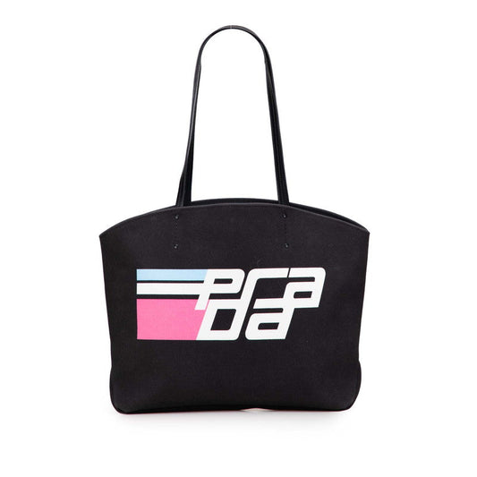 Prada Logo Canvas Leather Tote Bag