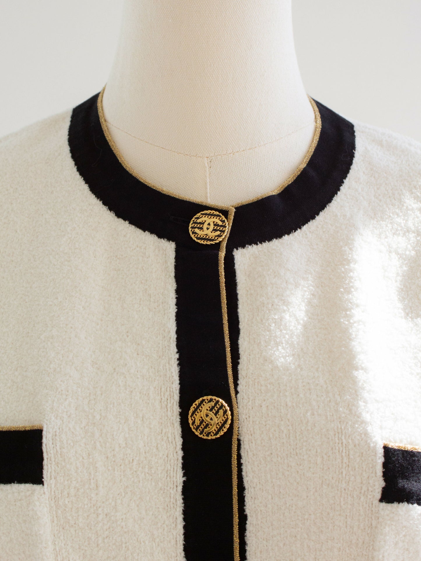 Chanel Cruise 2019 La Pausa White Black Gold Terry 19C Cardigan Jacket