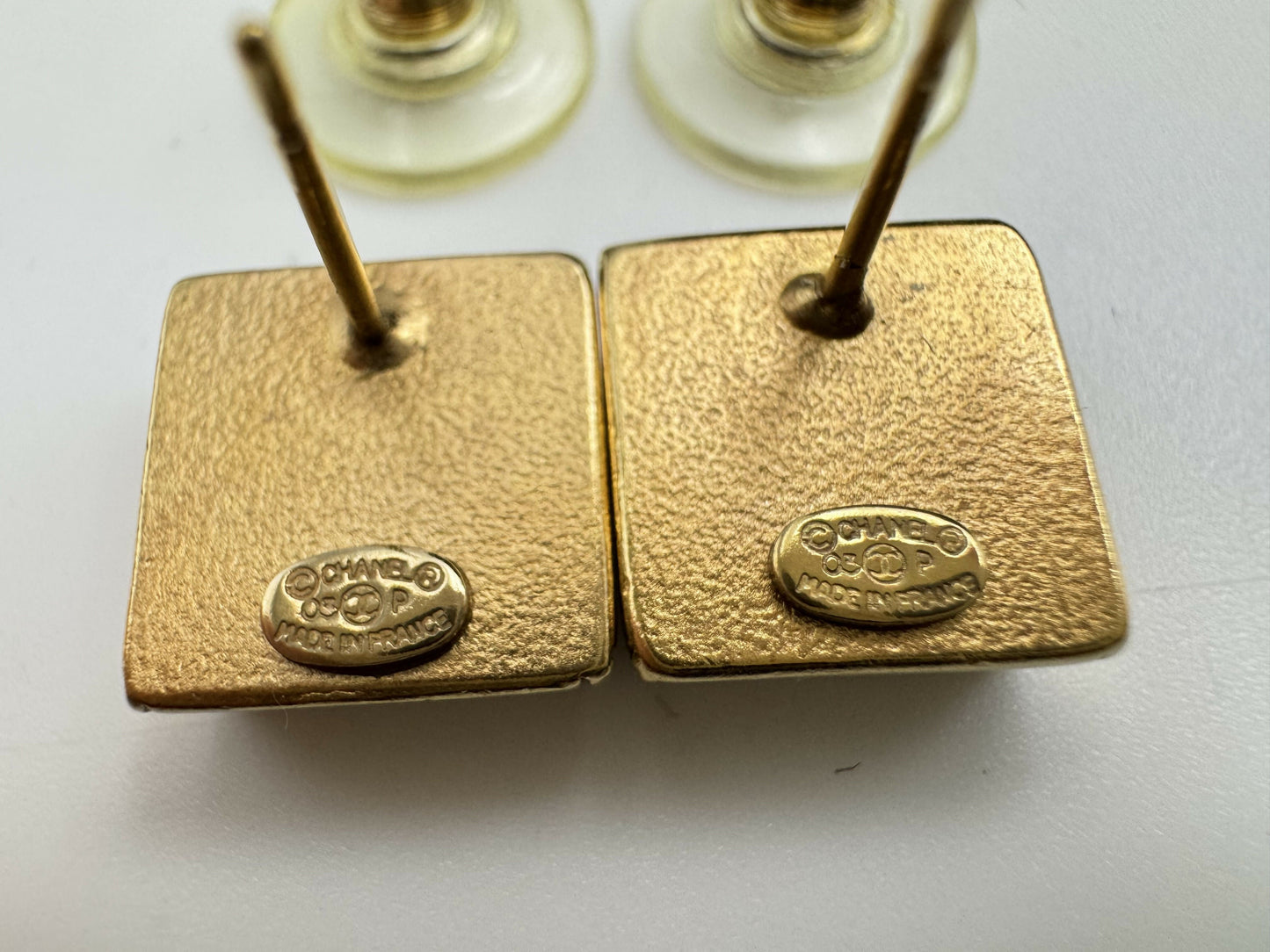 Chanel Vintage 03P Metal Square Black Stud Earrings