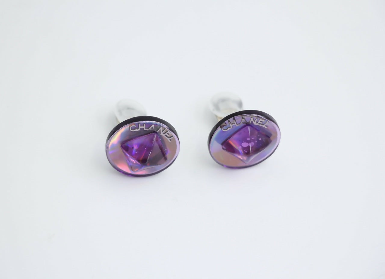 Chanel Vintage 00T Resin Iridescent Purple Clip-on Earrings