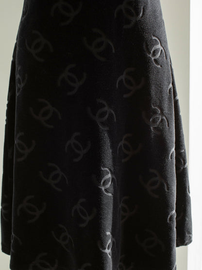 Chanel Vintage S/S1996 Black CC Logo Velour 96P LBD Mini Dress